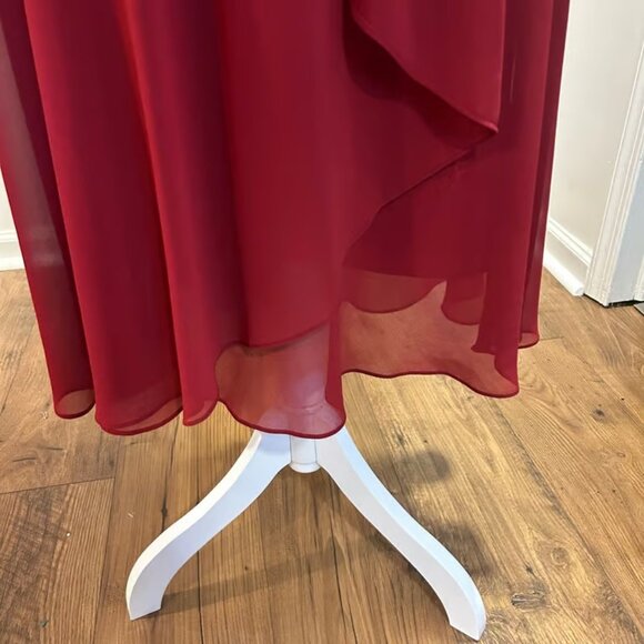 EVA PICONE Sz 8 Burgandy Chiffon V Neck Satin Sash Flowy Fairy Babydoll Event - Picture 5 of 7